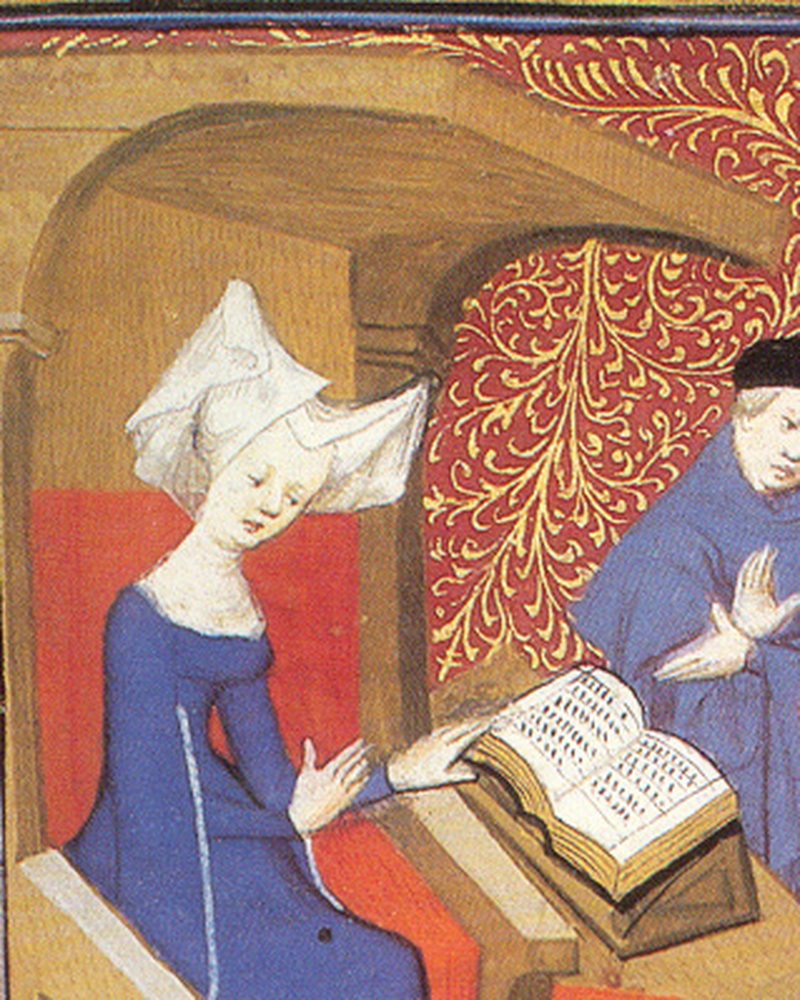 Miniatura medieval de Christine de Pizan escrevendo